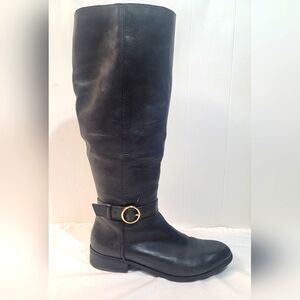 Aldo Black Heeled Boots with Gold Buckle